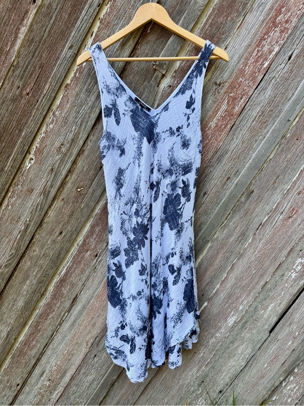 Charlie B Made in Italy 100% Cotton Blue Floral Crinkle Midi Dress XL